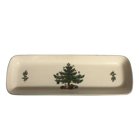Vintage NIKKO "Christmastime" Christmas Tree Rectangle 9" Mint Serving Dish Tray - Picture 1 of 7